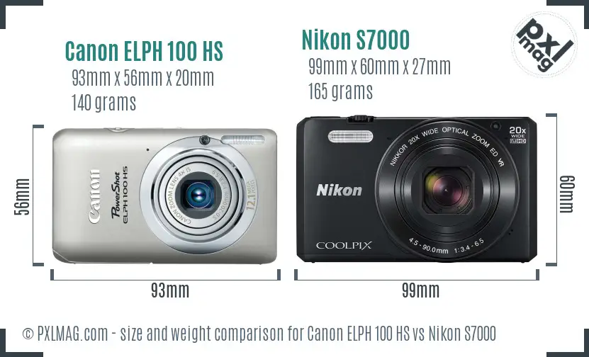 Canon ELPH 100 HS vs Nikon S7000 size comparison Canon ELPH 100 HS vs Nikon S7000 size comparison