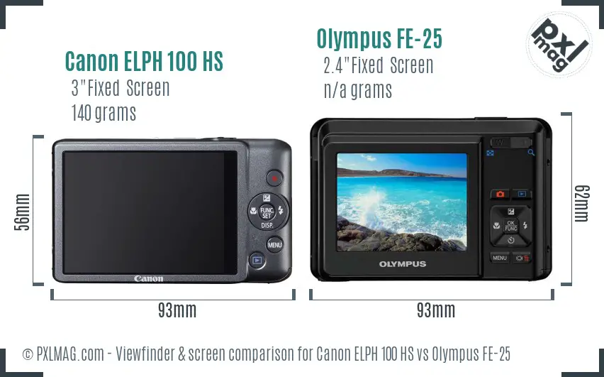 Canon ELPH 100 HS vs Olympus FE-25 Screen and Viewfinder comparison