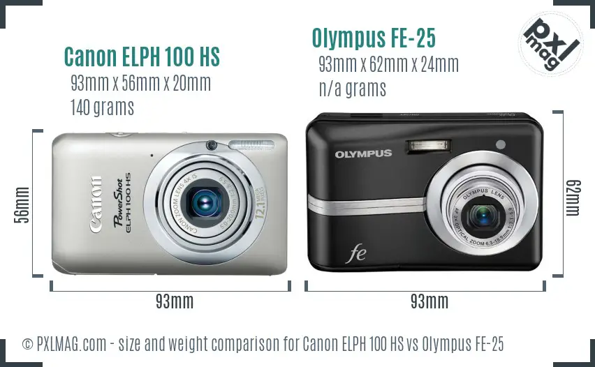 Canon ELPH 100 HS vs Olympus FE-25 size comparison