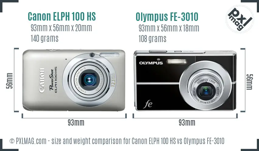 Canon ELPH 100 HS vs Olympus FE-3010 size comparison