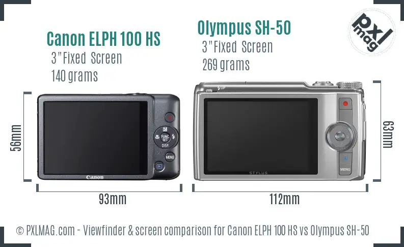 Canon ELPH 100 HS vs Olympus SH-50 Screen and Viewfinder comparison