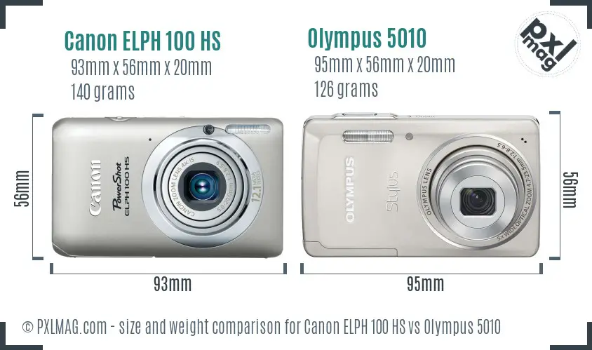 Canon ELPH 100 HS vs Olympus 5010 size comparison
