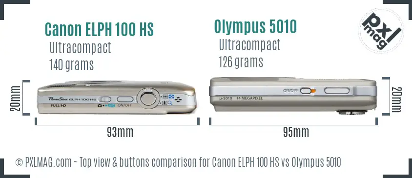 Canon ELPH 100 HS vs Olympus 5010 top view buttons comparison