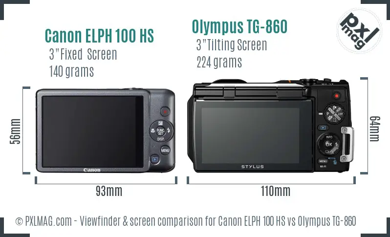 Canon ELPH 100 HS vs Olympus TG-860 Screen and Viewfinder comparison