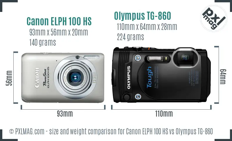 Canon ELPH 100 HS vs Olympus TG-860 size comparison