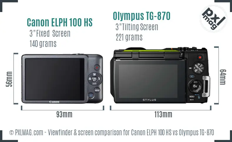 Canon ELPH 100 HS vs Olympus TG-870 Screen and Viewfinder comparison