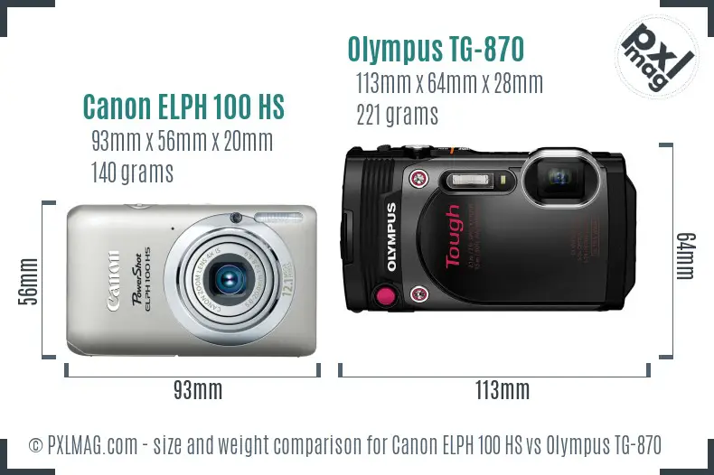 Canon ELPH 100 HS vs Olympus TG-870 size comparison