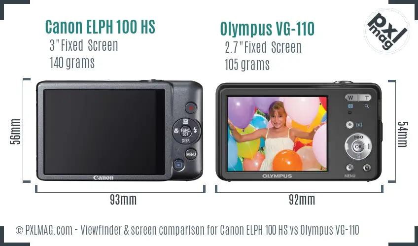 Canon ELPH 100 HS vs Olympus VG-110 Screen and Viewfinder comparison