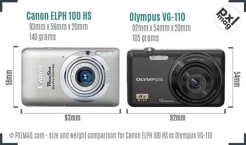 Canon ELPH 100 HS vs Olympus VG-110 size comparison
