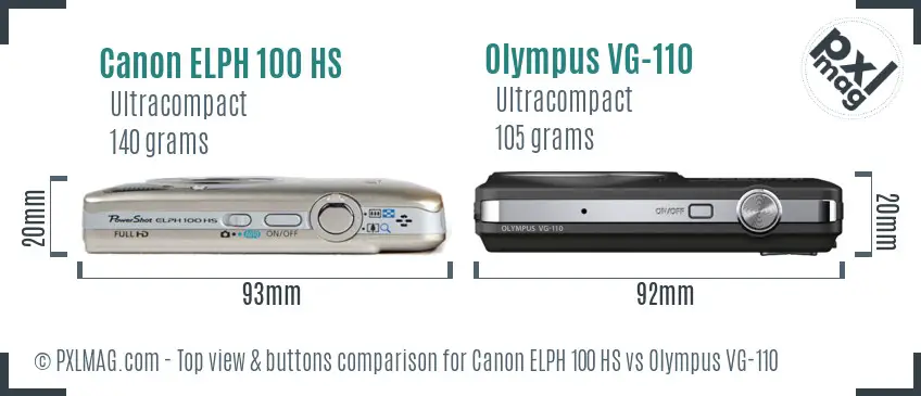 Canon ELPH 100 HS vs Olympus VG-110 top view buttons comparison