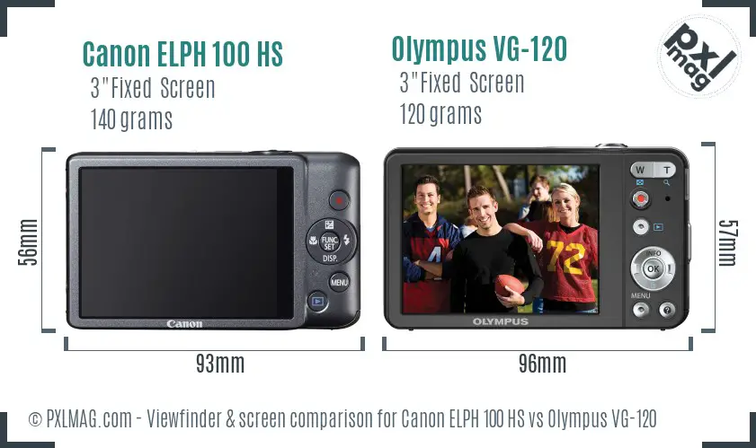 Canon ELPH 100 HS vs Olympus VG-120 Screen and Viewfinder comparison