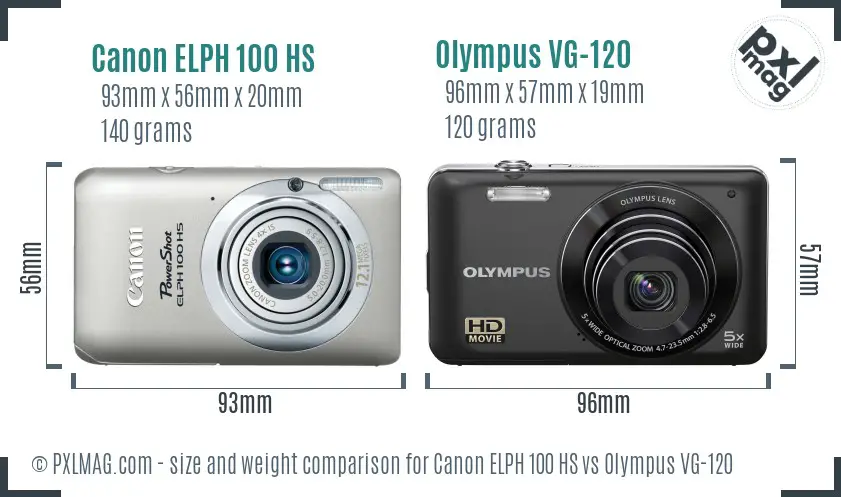 Canon ELPH 100 HS vs Olympus VG-120 size comparison