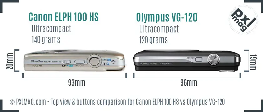 Canon ELPH 100 HS vs Olympus VG-120 top view buttons comparison