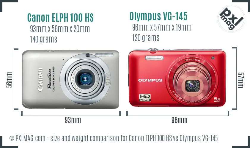 Canon ELPH 100 HS vs Olympus VG-145 size comparison