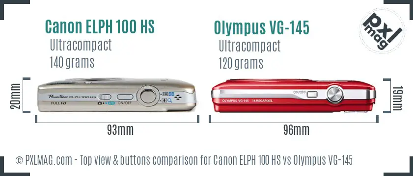 Canon ELPH 100 HS vs Olympus VG-145 top view buttons comparison