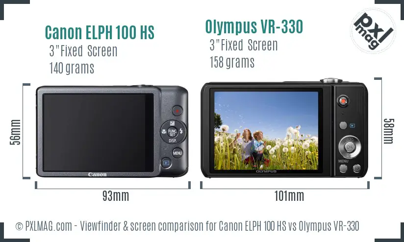 Canon ELPH 100 HS vs Olympus VR-330 Screen and Viewfinder comparison