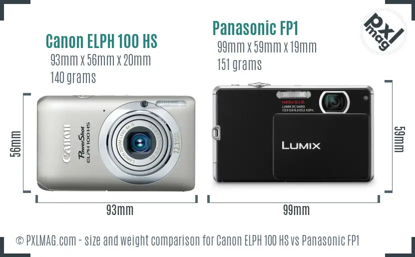 Canon ELPH 100 HS vs Panasonic FP1 size comparison