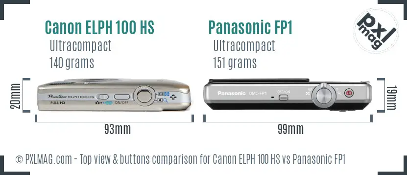 Canon ELPH 100 HS vs Panasonic FP1 top view buttons comparison