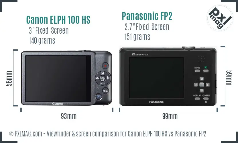Canon ELPH 100 HS vs Panasonic FP2 Screen and Viewfinder comparison