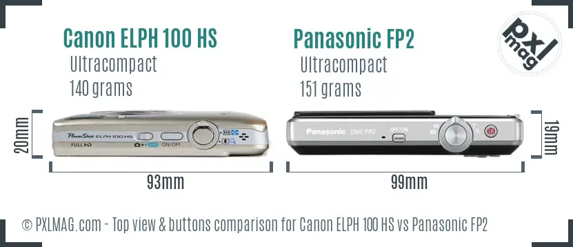 Canon ELPH 100 HS vs Panasonic FP2 top view buttons comparison