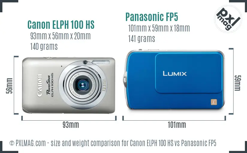 Canon ELPH 100 HS vs Panasonic FP5 size comparison