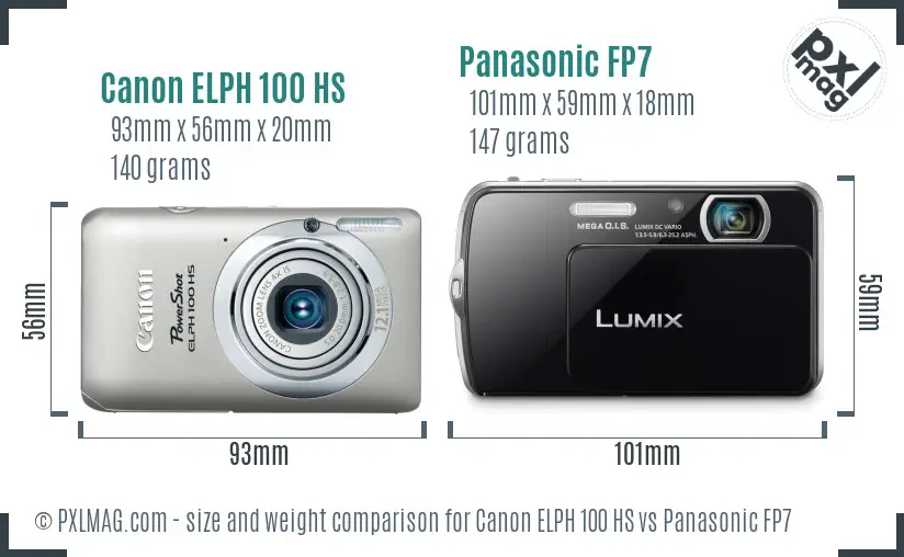 Canon ELPH 100 HS vs Panasonic FP7 size comparison Canon ELPH 100 HS vs Panasonic FP7 size comparison