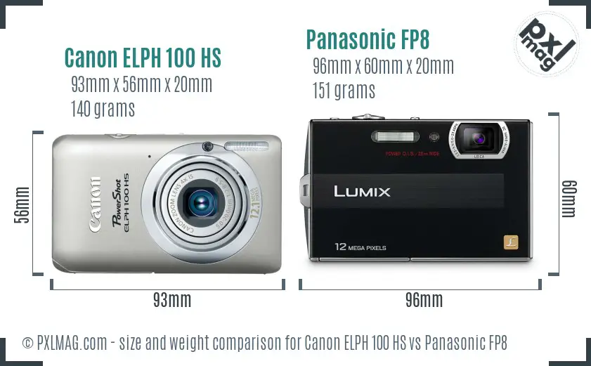 Canon ELPH 100 HS vs Panasonic FP8 size comparison