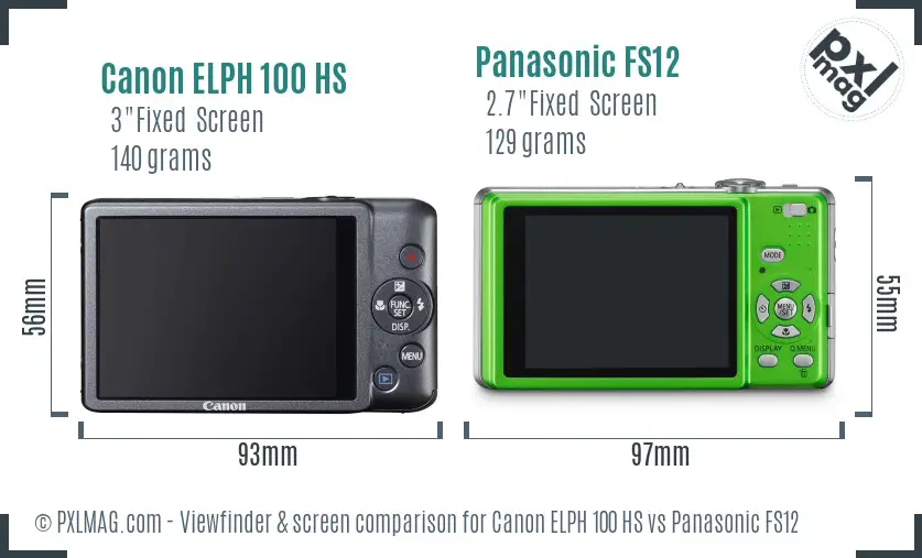 Canon ELPH 100 HS vs Panasonic FS12 Screen and Viewfinder comparison