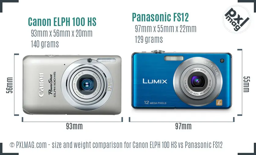 Canon ELPH 100 HS vs Panasonic FS12 size comparison