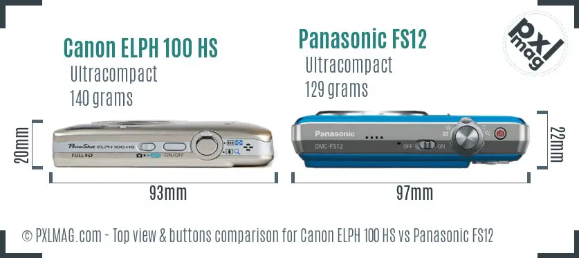 Canon ELPH 100 HS vs Panasonic FS12 top view buttons comparison