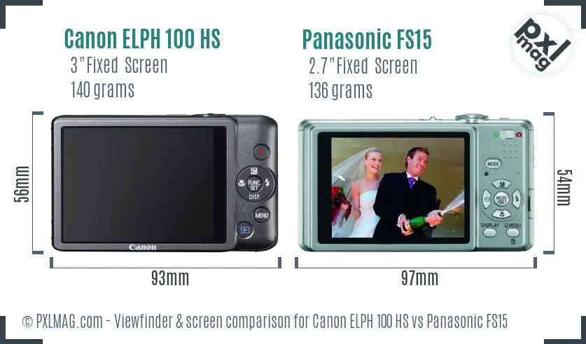 Canon ELPH 100 HS vs Panasonic FS15 Screen and Viewfinder comparison