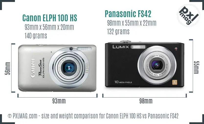 Canon ELPH 100 HS vs Panasonic FS42 size comparison