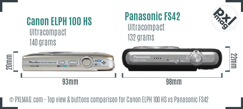 Canon ELPH 100 HS vs Panasonic FS42 top view buttons comparison