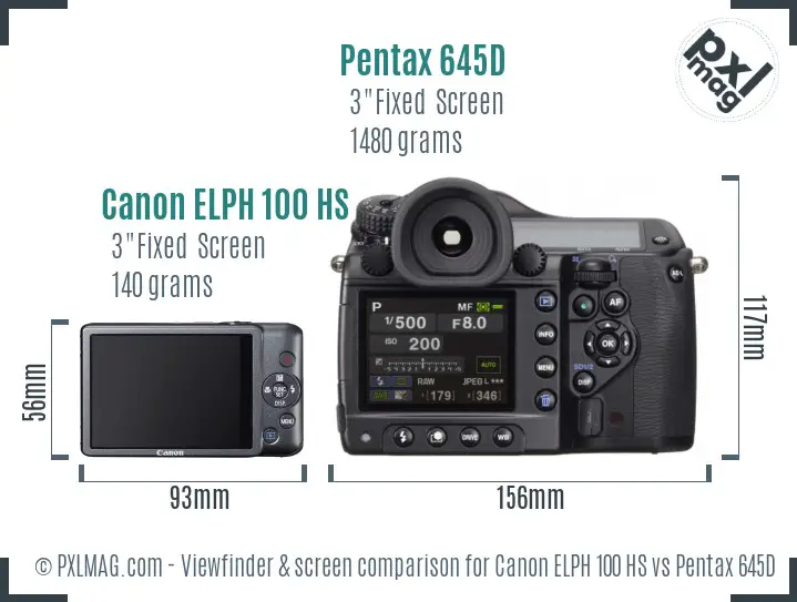 Canon ELPH 100 HS vs Pentax 645D Screen and Viewfinder comparison
