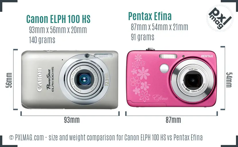 Canon ELPH 100 HS vs Pentax Efina size comparison