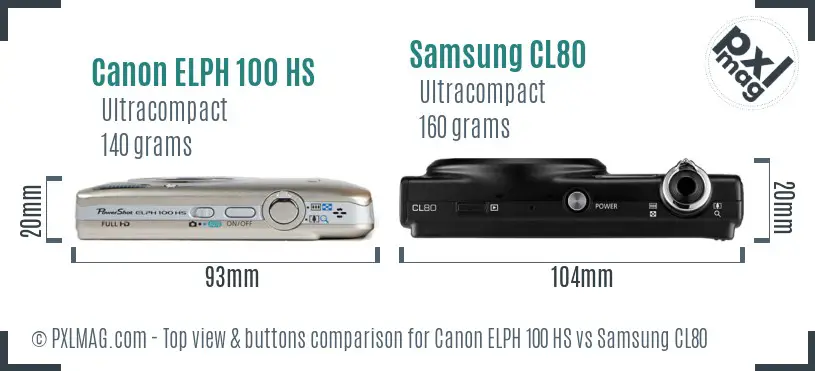 Canon ELPH 100 HS vs Samsung CL80 top view buttons comparison