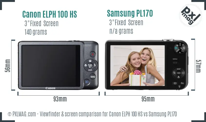 Canon ELPH 100 HS vs Samsung PL170 Screen and Viewfinder comparison