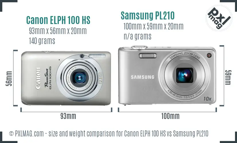 Canon ELPH 100 HS vs Samsung PL210 size comparison Canon ELPH 100 HS vs Samsung PL210 size comparison