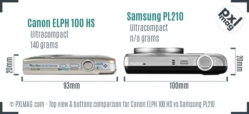 Canon ELPH 100 HS vs Samsung PL210 top view buttons comparison