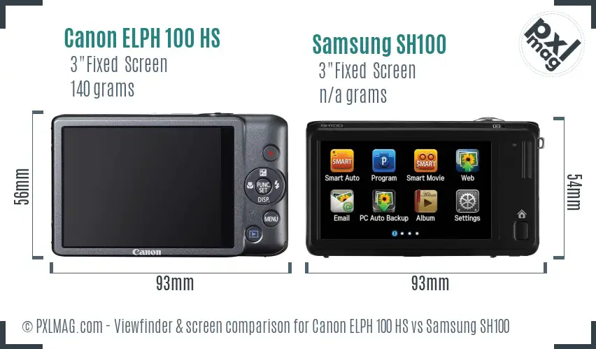 Canon ELPH 100 HS vs Samsung SH100 Screen and Viewfinder comparison