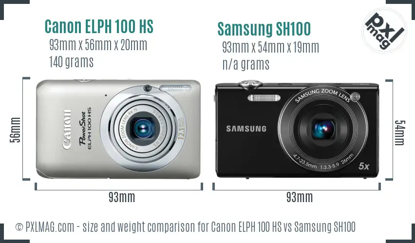 Canon ELPH 100 HS vs Samsung SH100 size comparison