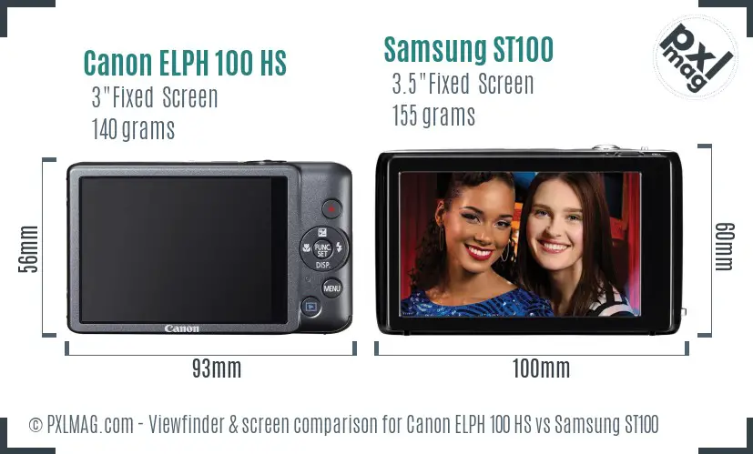 Canon ELPH 100 HS vs Samsung ST100 Screen and Viewfinder comparison