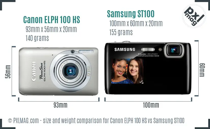 Canon ELPH 100 HS vs Samsung ST100 size comparison