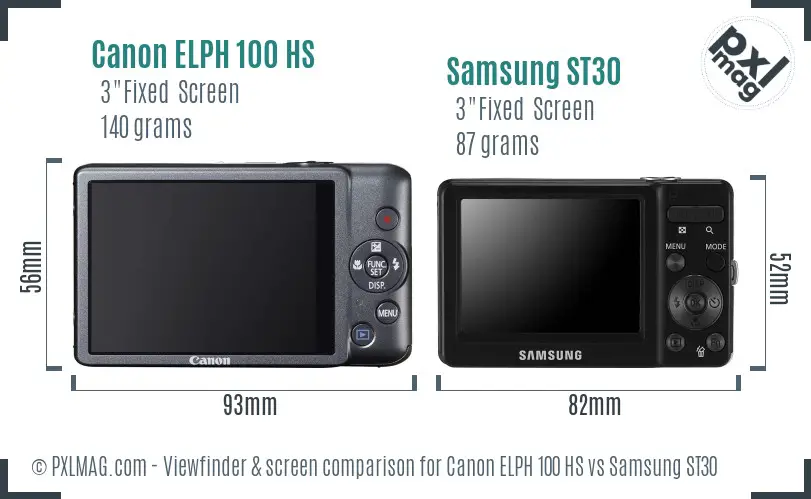 Canon ELPH 100 HS vs Samsung ST30 Screen and Viewfinder comparison