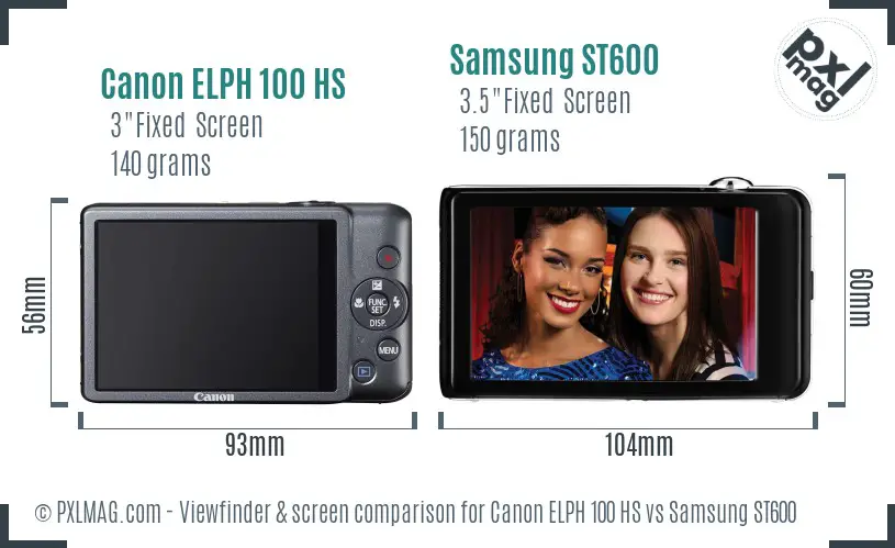 Canon ELPH 100 HS vs Samsung ST600 Screen and Viewfinder comparison