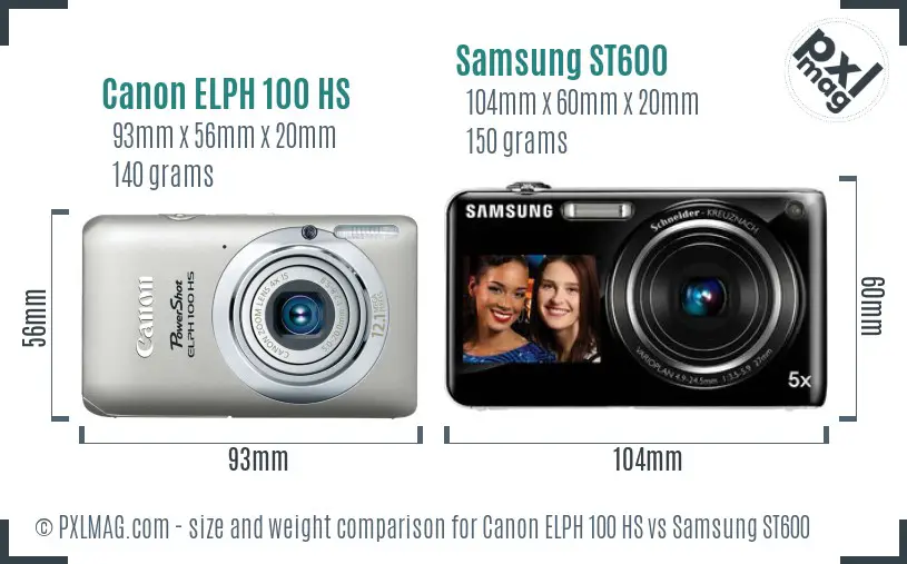 Canon ELPH 100 HS vs Samsung ST600 size comparison