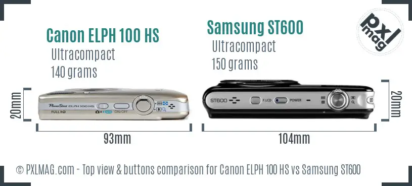 Canon ELPH 100 HS vs Samsung ST600 top view buttons comparison