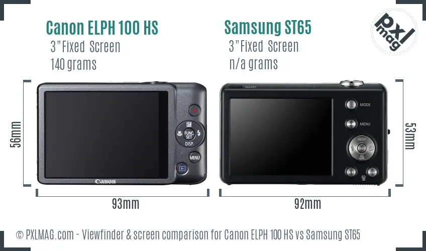 Canon ELPH 100 HS vs Samsung ST65 Screen and Viewfinder comparison