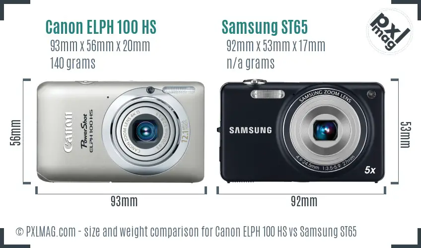 Canon ELPH 100 HS vs Samsung ST65 size comparison