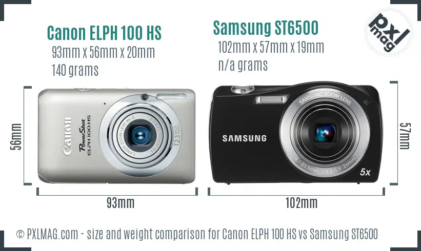 Canon ELPH 100 HS vs Samsung ST6500 size comparison
